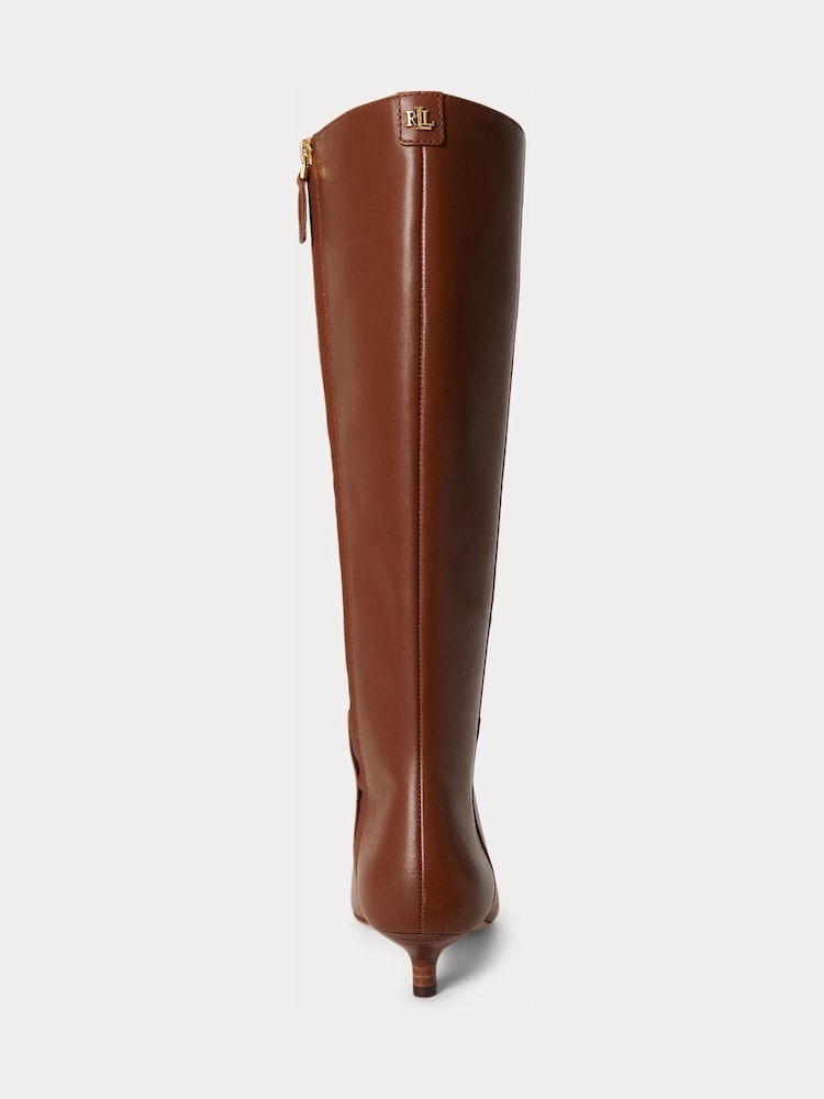 Lauren Ralph Lauren Brown Francesca Leather Kitten Heel Knee High Boots - Image 3 of 3 Lauren Ralph Lauren Brown Francesca Leather Kitten Heel Knee High Boots - Image 3 of 3