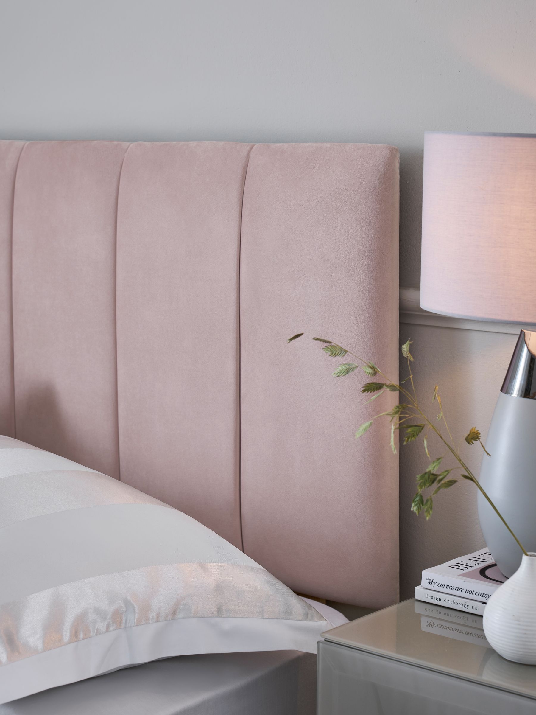 Opulent Velvet Blush Pink Panel Upholstered Headboard