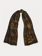Lauren Ralph Lauren Brown Wool Check and Bridle Print Pashmina Scarf - Image 1 of 3