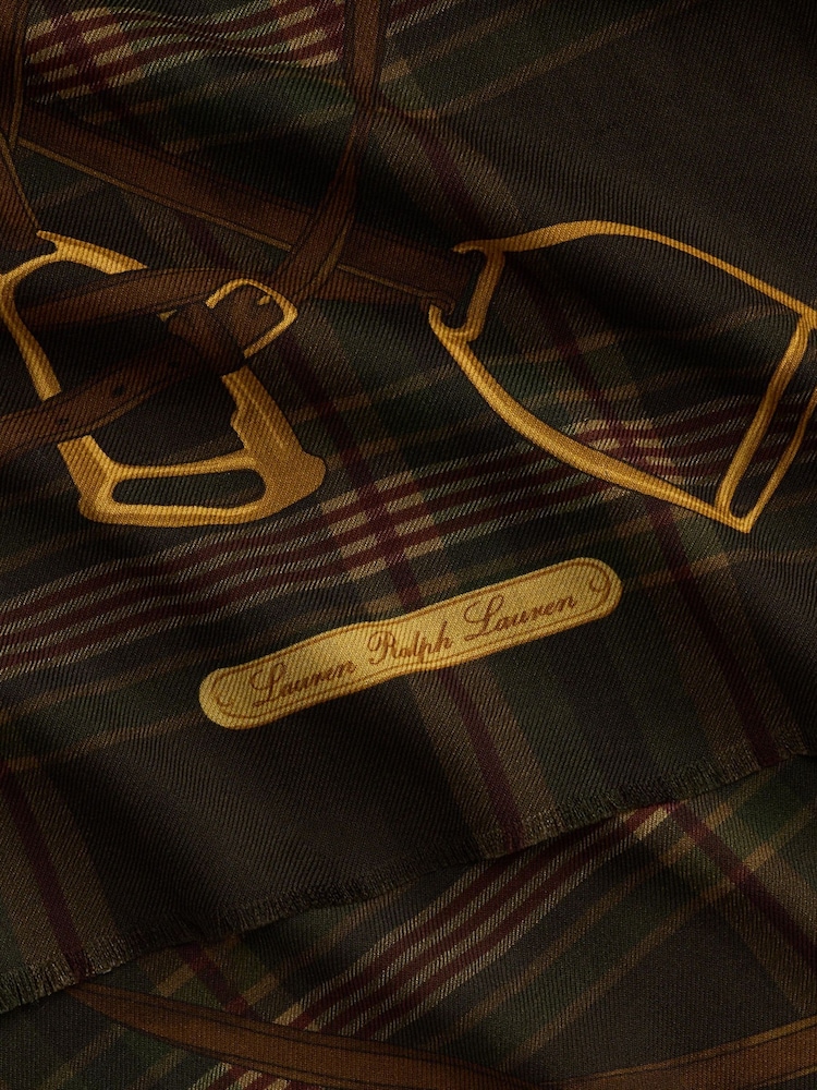 Lauren Ralph Lauren Brown Wool Check and Bridle Print Pashmina Scarf - Image 3 of 3 Lauren Ralph Lauren Brown Wool Check and Bridle Print Pashmina Scarf - Image 3 of 3