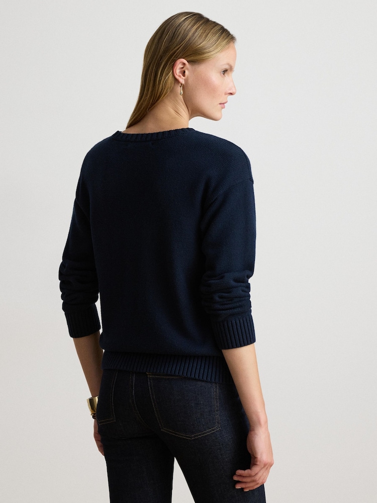 Lauren Ralph Lauren Blue Viszla Intarsia Crew Neck Sweater - Image 2 of 6 Lauren Ralph Lauren Blue Viszla Intarsia Crew Neck Sweater - Image 2 of 6