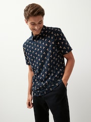 Navy Blue Reindeer Christmas Print Polo Shirt - Image 1 of 7