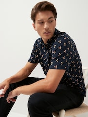Navy Blue Reindeer Christmas Print Polo Shirt - Image 2 of 7