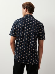 Navy Blue Reindeer Christmas Print Polo Shirt - Image 3 of 7