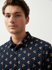 Navy Blue Reindeer Christmas Print Polo Shirt - Image 4 of 7