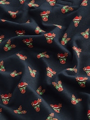 Navy Blue Reindeer Christmas Print Polo Shirt - Image 7 of 7
