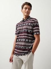 Navy Blue Fairisle Pattern Christmas Print Polo Shirt - Image 1 of 7