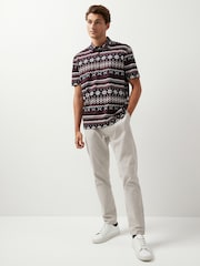 Navy Blue Fairisle Pattern Christmas Print Polo Shirt - Image 2 of 7