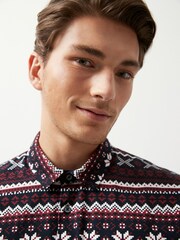 Navy Blue Fairisle Pattern Christmas Print Polo Shirt - Image 4 of 7
