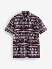 Navy Blue Fairisle Pattern Christmas Print Polo Shirt - Image 5 of 7
