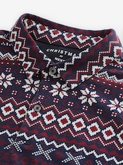 Navy Blue Fairisle Pattern Christmas Print Polo Shirt - Image 6 of 7
