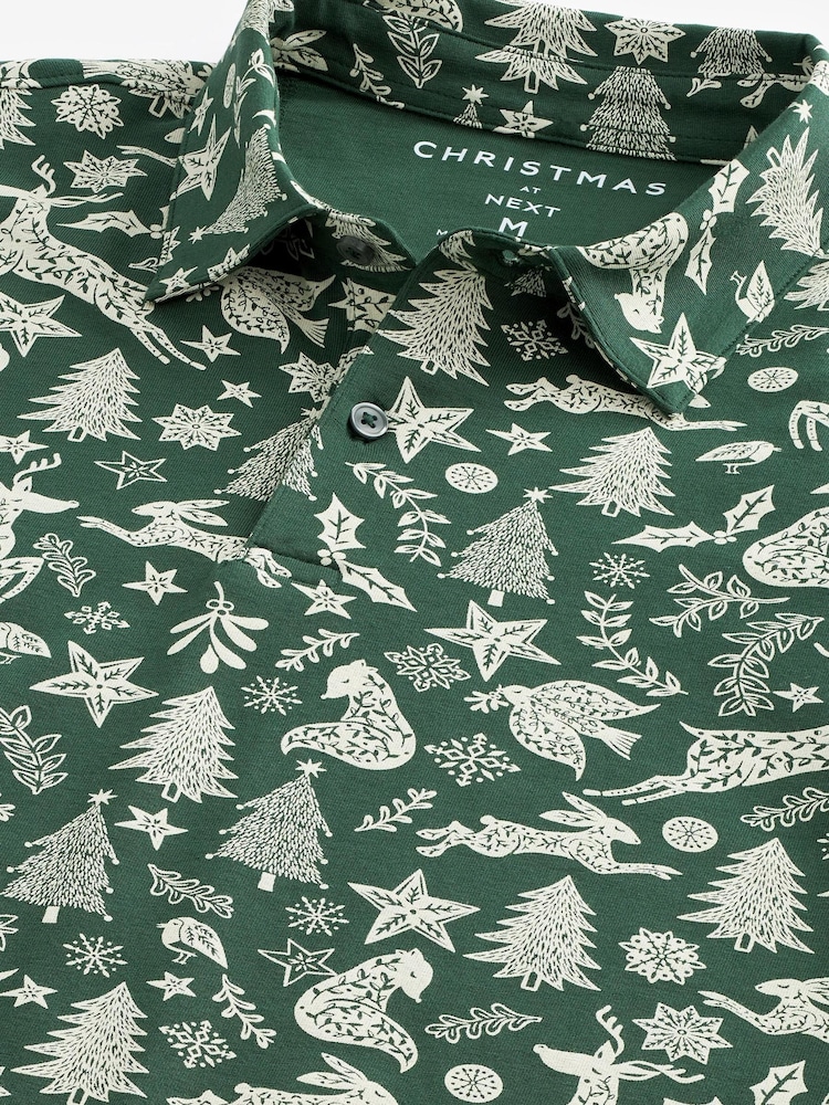 Green Tree Christmas Print Polo Shirt - Image 8 of 8
