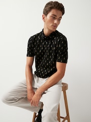 Black/Gold Tree Christmas Print Polo Shirt - Image 1 of 7