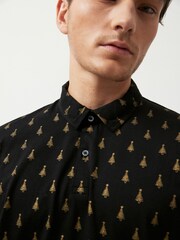 Black/Gold Tree Christmas Print Polo Shirt - Image 4 of 7