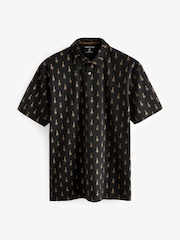 Black/Gold Tree Christmas Print Polo Shirt - Image 5 of 7
