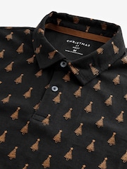 Black/Gold Tree Christmas Print Polo Shirt - Image 6 of 7
