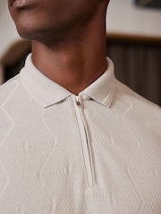 Grey Regular Fit Textured Polo Shirt - Image 1 of 7