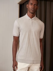 Grey Regular Fit Textured Polo Shirt - Image 3 of 7