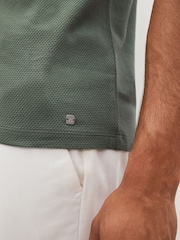 Sage Green Tipped Short Sleeve 100% Cotton Textured Quarter Zip Polo Shirts - Image 6 of 9