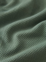 Sage Green Tipped Short Sleeve 100% Cotton Textured Quarter Zip Polo Shirts - Image 9 of 9