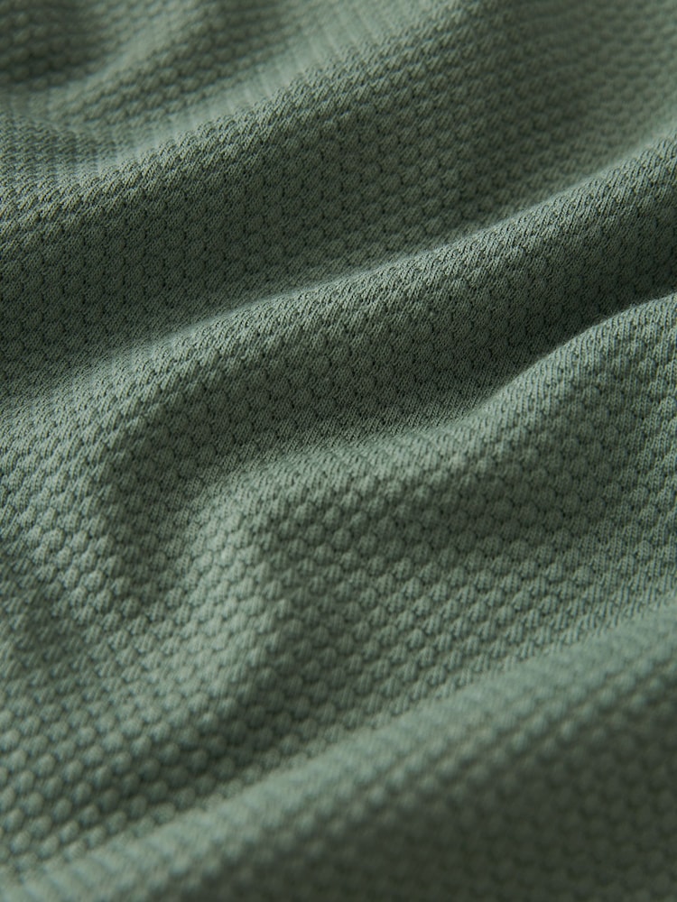 Sage Green Tipped Short Sleeve 100% Cotton Textured Quarter Zip Polo Shirts - Image 9 of 9