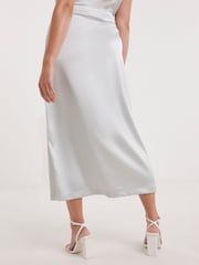 Simply Be Silver Premium Lace Up Stretch Satin Midaxi Skirt - Image 2 of 6
