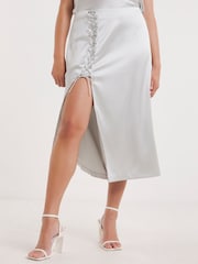 Simply Be Silver Premium Lace Up Stretch Satin Midaxi Skirt - Image 5 of 6