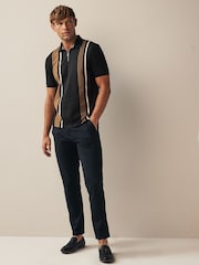 Черный/Светло-коричневый - Short Sleeve Black/Tan Brown Vertical Block Polo Shirt - Image 2 of 8