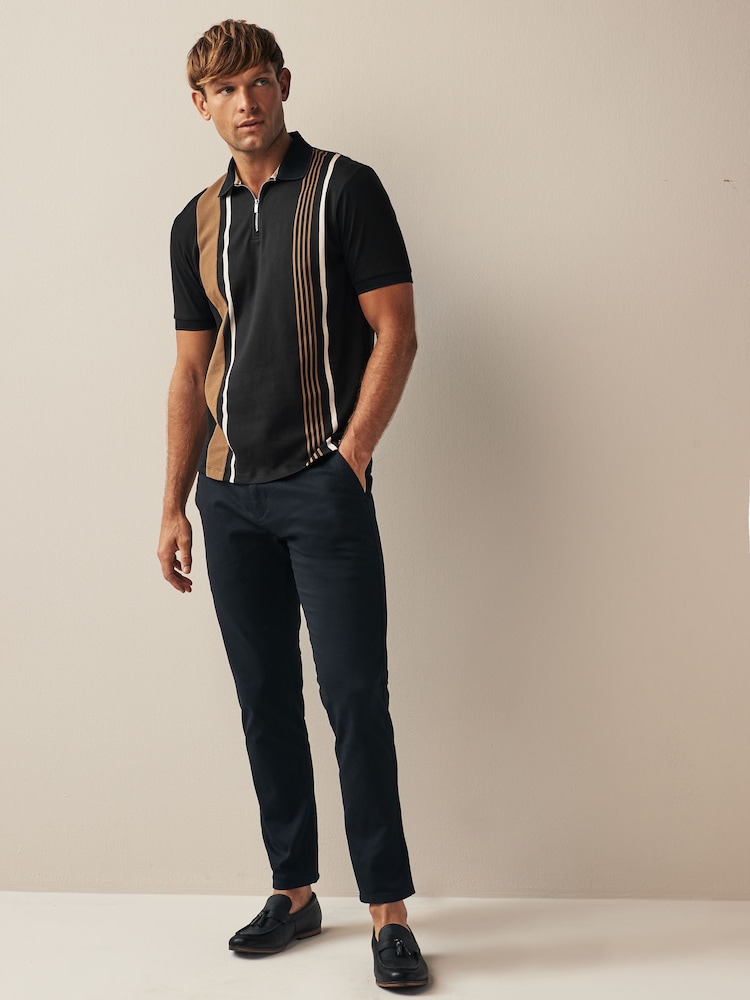 Черный/Светло-коричневый - Short Sleeve Black/Tan Brown Vertical Block Polo Shirt - Image 2 of 8