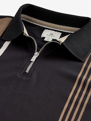Черный/Светло-коричневый - Short Sleeve Black/Tan Brown Vertical Block Polo Shirt - Image 8 of 8