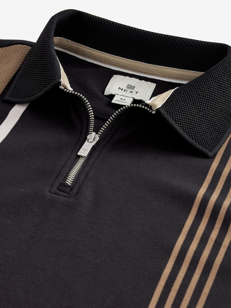 Черный/Светло-коричневый - Short Sleeve Black/Tan Brown Vertical Block Polo Shirt - Image 8 of 8