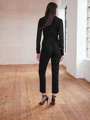 Black Sheer Sleeve Tuxedo Jumpsuit - Image 2 of 7