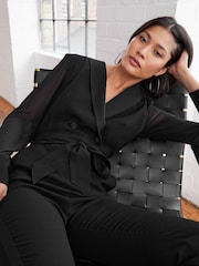 Black Sheer Sleeve Tuxedo Jumpsuit - Image 6 of 7