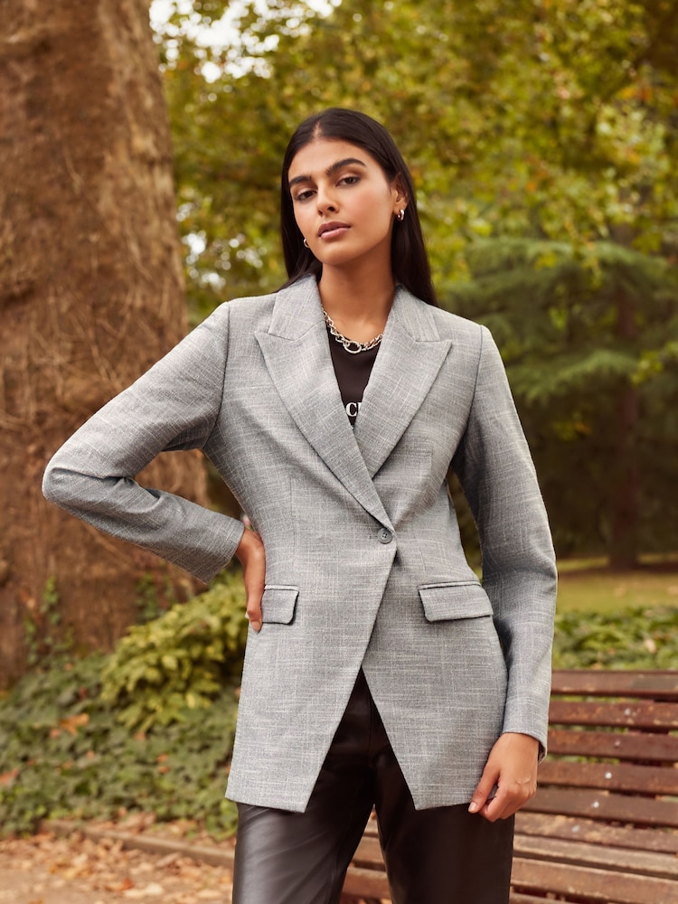 Grey Asymmetric Sparkle Tailored Blazer - Image 1 of 6 Grey Asymmetric Sparkle Tailored Blazer - Image 1 of 6