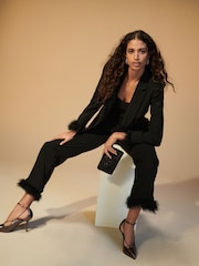 Black Feather Hem Straight Trousers - Image 2 of 7