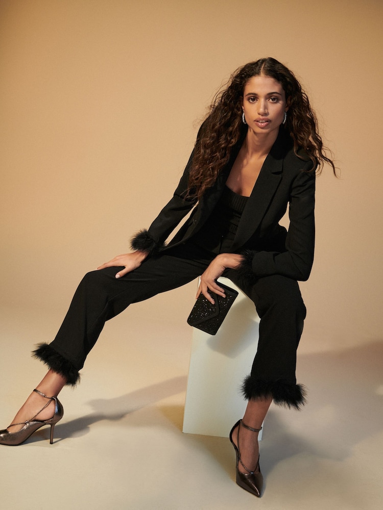 Black Feather Hem Straight Trousers - Image 2 of 7