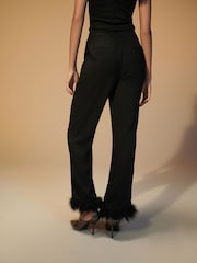 Black Feather Hem Straight Trousers - Image 4 of 7
