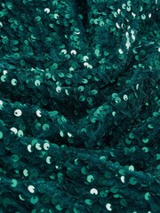 Teal Blue Sequin One Shoulder Mini Dress - Image 5 of 6