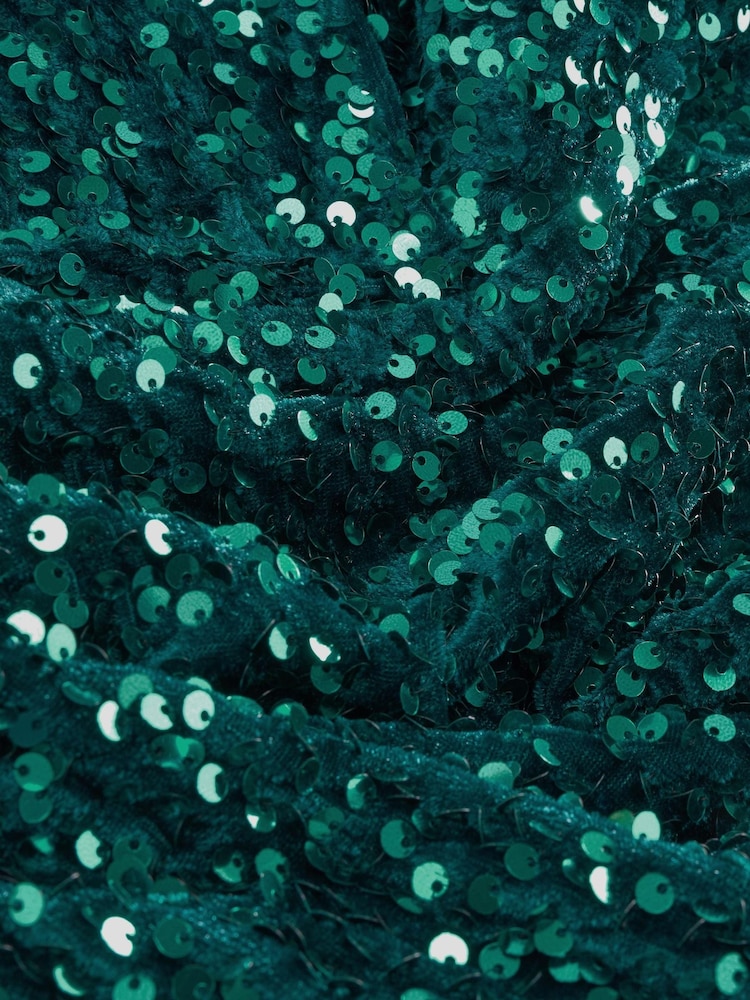 Teal Blue Sequin One Shoulder Mini Dress - Image 6 of 6