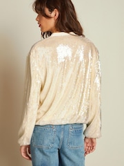 Cream Sequin Bomber Jacket - Image 3 of 6