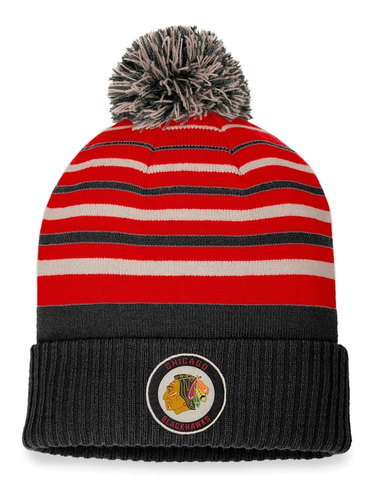 Fanatics Chicago Blackhawks Branded True Classics Black Beanie with Pom Unisex - Image 1 of 2