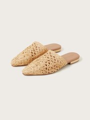 Monsoon Natural Pointed Toe Raffia Mule Shoes - Image 2 of 3