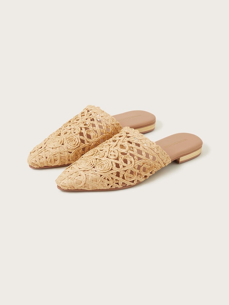 Monsoon Natural Pointed Toe Raffia Mule Shoes - Image 2 of 3