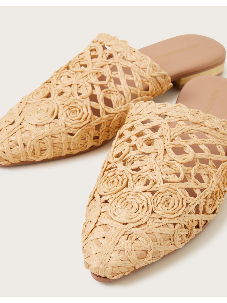 Monsoon Natural Pointed Toe Raffia Mule Shoes - Image 3 of 3