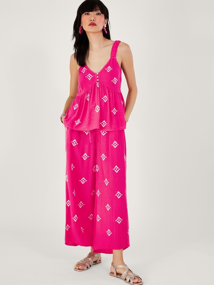 Monsoon Pink Motif Embroidered Cami Top in LENZING™ ECOVERO™ - Image 1 of 5