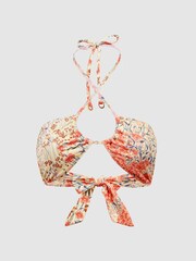 Reiss Pink Print Lola Halter Neck Floral Print Halter Neck Bikini Top - Image 2 of 5