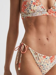 Reiss Pink Print Daniella Tie Side Floral Bikini Bottoms - Image 3 of 4