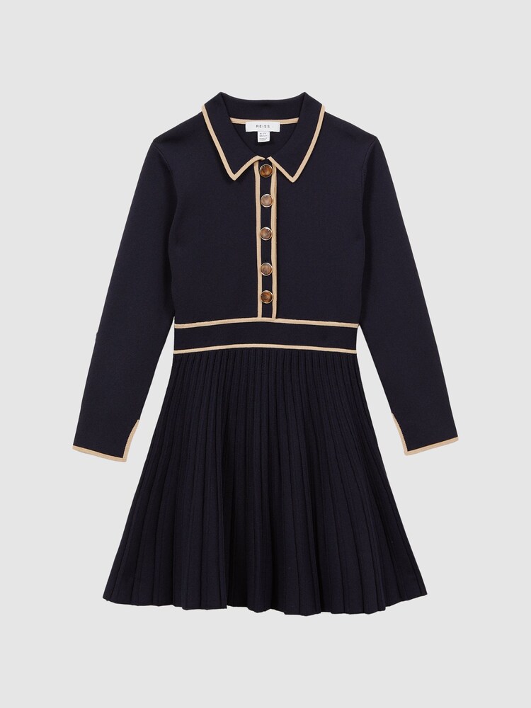 Reiss Navy Mia Senior Knitted Polo Skater Dress - Image 2 of 6 Reiss Navy Mia Senior Knitted Polo Skater Dress - Image 2 of 6