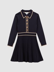 Reiss Navy Mia Junior Knitted Polo Skater Dress - Image 2 of 6