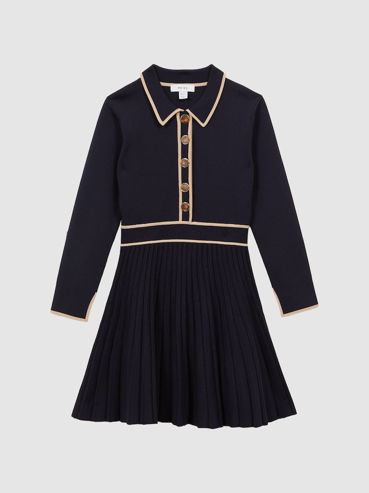 Reiss Navy Mia Junior Knitted Polo Skater Dress - Image 2 of 6